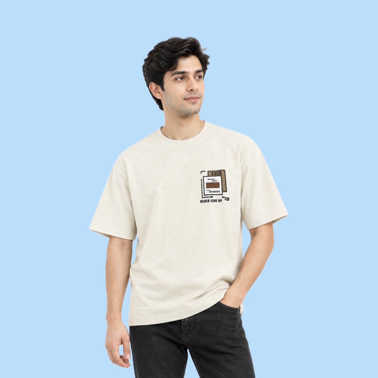 Cream Graphic Printed Drop Shoulder
